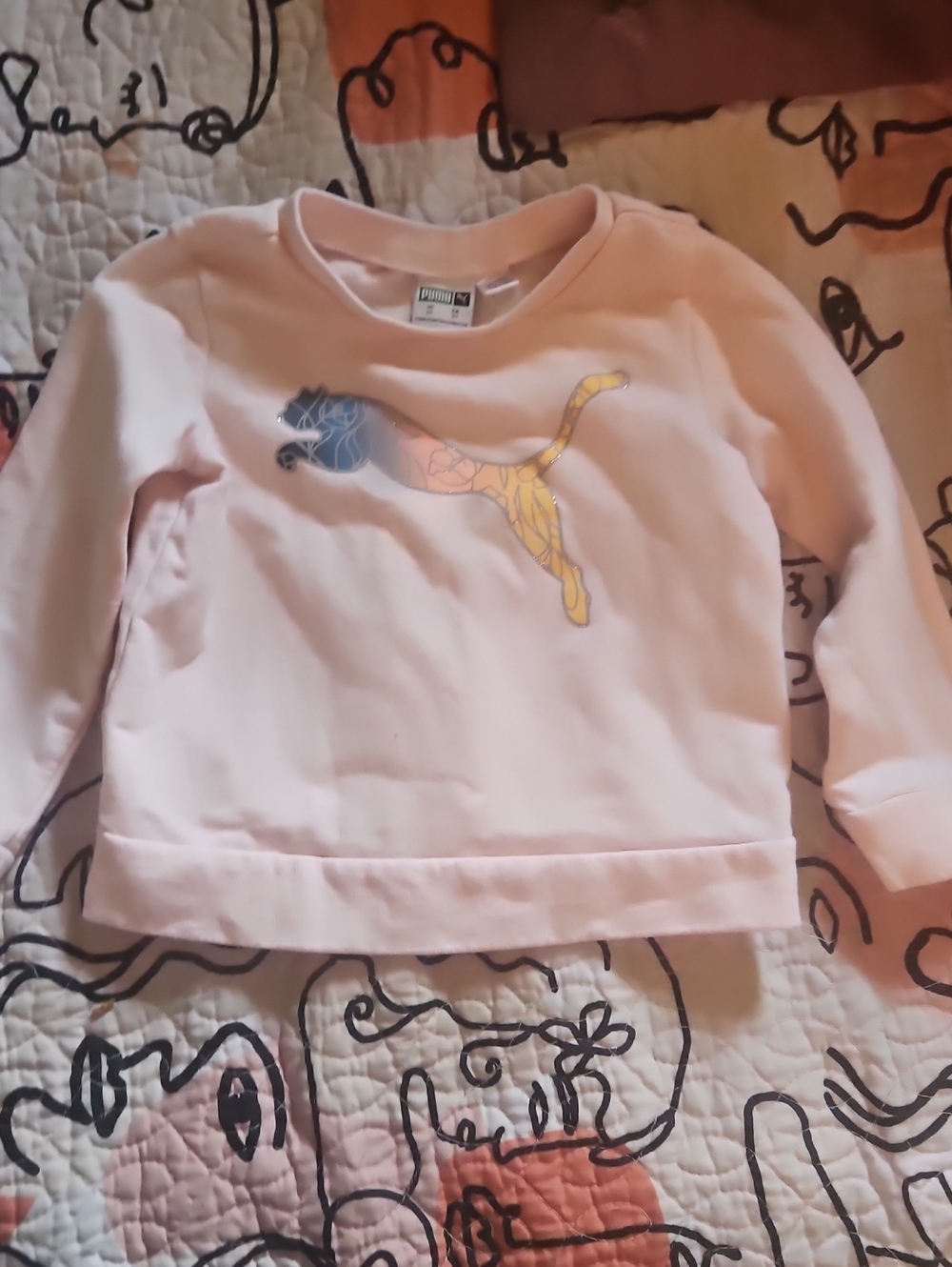 Puma Light Pink Kids' Crewneck Sweatshirt with Multicolor Logo